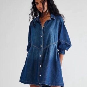 Free People We The Free Hannah Denim Mini Dress  XS